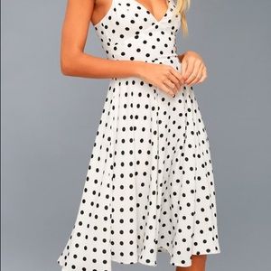 Lulu's Exclusive White Polka Dot Midi Dress